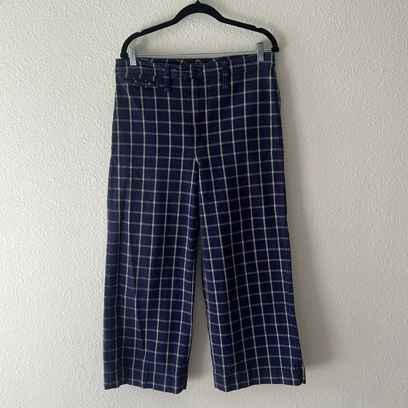Madewell Denim - Madewell Emmett Wide Leg Cropped Blue Plaid Pants size 30